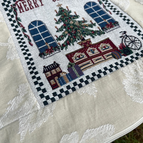 Vintage Completed Needlepoint Christmas Pillow Cover Upholstery Fabric 13” - Picture 12 of 13